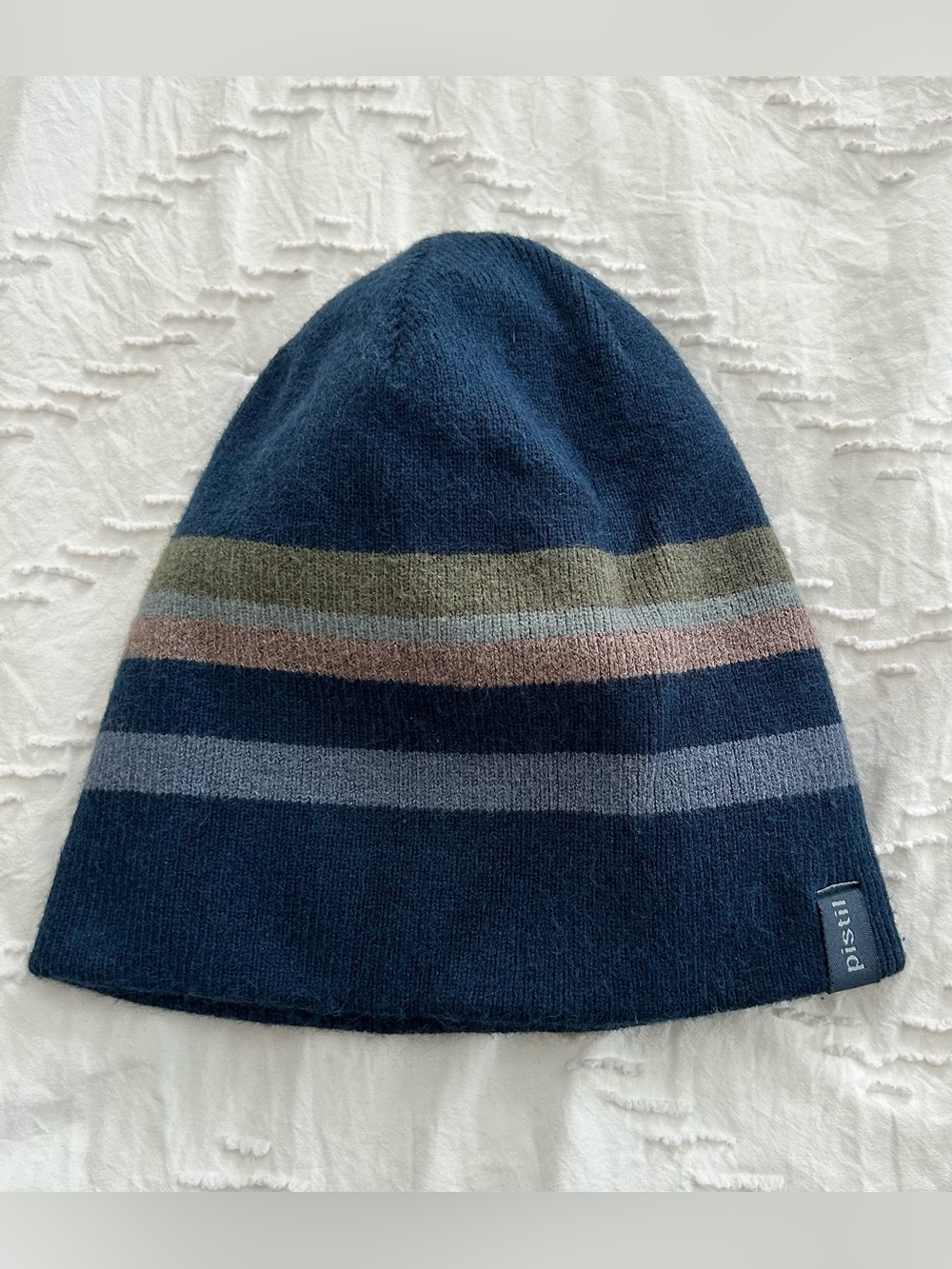 Pistil Men’s Clay Beanie Skully Hat Knit Marine Blue Stripe Logo One Size